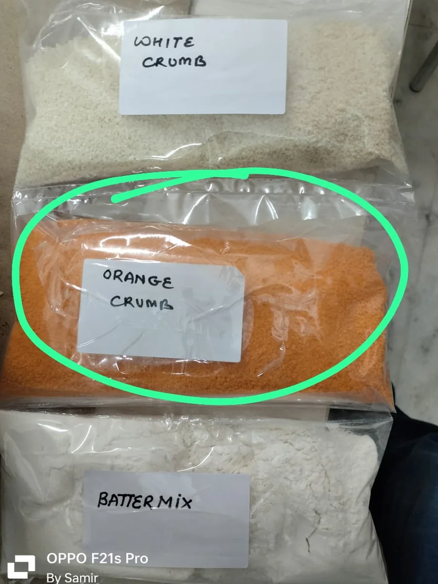 White crumb and orange crumb packed for despatch