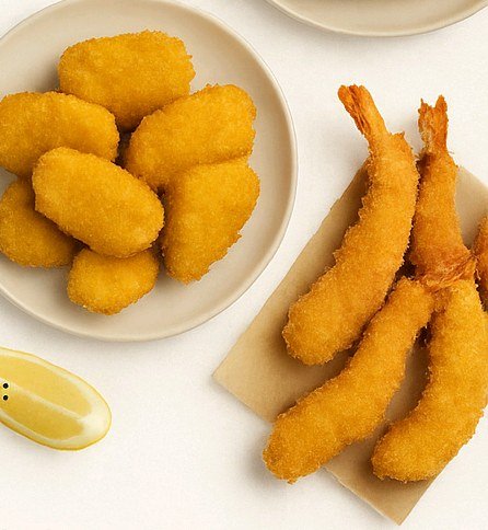 Breaded nuggets and prawns